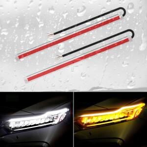 다이나믹 2Pcs DRL LED 스트립 회전 신호등 노란색 밝은 유연한 자동차 헤드 라이트 용 주간 러닝