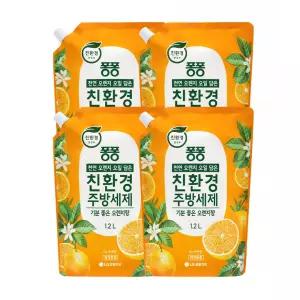 퐁퐁 친환경 주방세제 오렌지향 리필 1.2L X 4개 과일 채소 세척