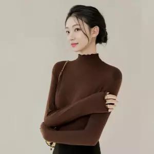 반폴라티 긴팔 티셔츠 여성 목티 레이어드 피치기모 프릴 롱티