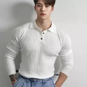 (다올)슬림핏 남성 긴팔 카라티 티셔츠 2색 단추