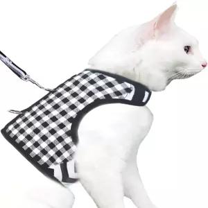 이지 미아오 고양이 하네스 및 목줄 보행 탈출 방지 조절 가능한 조끼 패딩 스타일리시한 재킷 블랙
