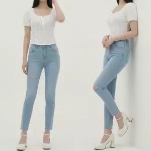 연청 찢어진청바지 여성 데님팬츠 일자바지 스판 여름