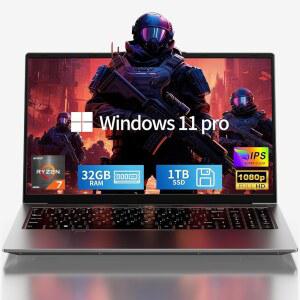 사가웨일 2026 15.6인치 FHD 게이밍 노트북 AMD Ryzen 7 6800H 45W TDP 32GB RAM 1TB NVMe SSD Win 11 Pro 키보드 6포트 학생 프로그래밍 비디오 편집용 경량 3.5파운드