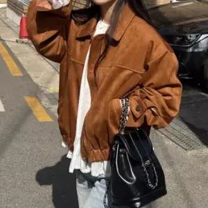 블루종 집업 자켓 루즈핏 카라 스웨이드