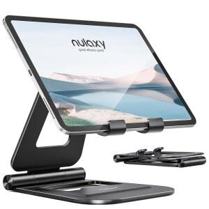 NULAXY 알루미늄 듀얼 폴더블 패드 스탠드 완전히 조절 가능한 데스크톱 태블릿 홀더 모바일 기기 아이패드호환 PRO /AIR /MINI 아이폰호환 /MAX /PLUS 블랙과 호환되는 오피스 킨들용 액세서리