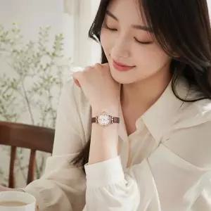 [골드스마일]리본 라운드 가죽 손목시계 원형 아날로그 시계 여성 직장인