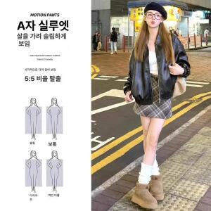 원픽 여성 레드 체크 스커트 가을 하이웨스트 슬림핏 모직 A라인 힙업