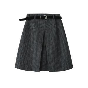 원픽 여성 오판 블랙 앤티크 하이웨스트 스커트 슬림핏 모직 A라인 롱스커트