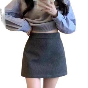 원픽 여성 빅사이즈 스커트 미니스커트 모직 A라인 봄가을 하이웨스트 슬림핏 힙업