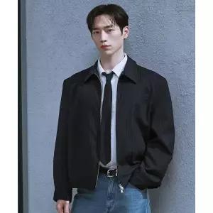 드로우 핏 핀 스트라이프 크롭 블루종 자켓 다크 네이비 561033