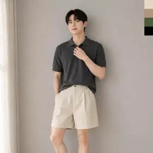 ACC SS1013M 남자 베이직 반밴딩 코튼 치노 핀턱 반바지 스키니진
