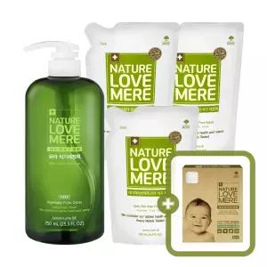 네이쳐러브메레 유아 식기세정제 용기 750ml 1개+리필 500ml 3팩 + [GIFT] 유아위생면봉(80p) 1개