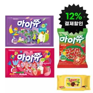 (12%결제할인)(결제가 16550원)크라운 마이쮸 딸기리치 720g+포도사과 720g+토마토 284g +빅파이 물티슈