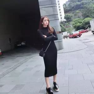 ONM 여성 슬림핏 니트 골지 롱원피스 가을원피스 2컬러