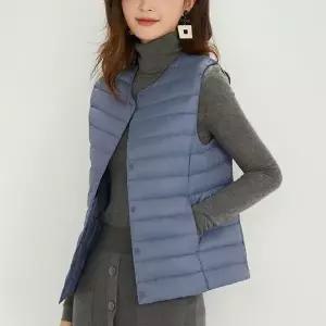 여성 오리털 패딩 조끼 간절기 덕다운 데일리 여성 경량 패딩 조끼 라운드 넥리스 무넥