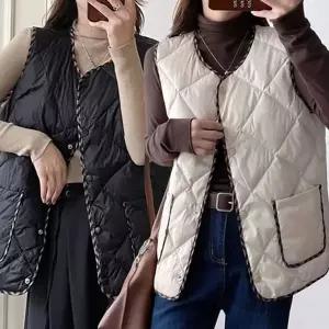여성 퀼팅 조끼 경량 브이넥 데일리 여성 패딩 조끼 가을 겨울