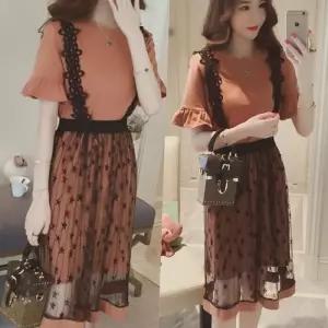 ONM 레이스 끈 시스루 원피스 세트