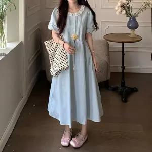 ONM 러블리 감성 여성 핀턱 레이스 카라 원피스