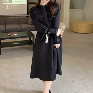 ONM 플리츠 프릴 원피스 세로 스트라이프 허리밴딩 꾸안꾸