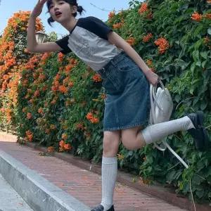 ONM 여자 탄탄 소재 사계절 청스커트 데일리 데님 스커트