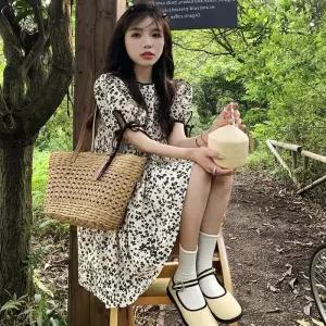 ONM 패턴 여성 미니 귀여운 플라워 휴양지원피스룩 원피스