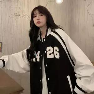 ONM 여성 블랙 널널 봄 가을 배색 야구점퍼 스타디움자켓