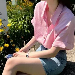[케이클럽]보이즈 린넨 루즈핏 반팔 셔츠 여름 여성 시원한 면