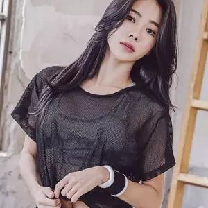 (올핀)여자크롭티 메쉬 망사 레이어드 시스루티셔츠