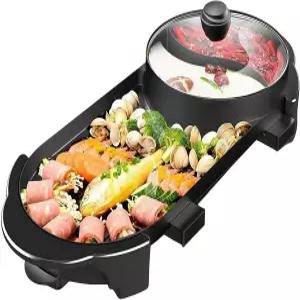 SEAAN 그릴이 있는 훠궈 바비큐 실내 전기 콤보 샤부 솥 칸막이 KBBQ 무연 논스틱 분리 듀얼 온도 조절