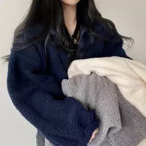 여름 반팔 자켓 재킷 블레이저 여성 가을 겨울 가짜 양털 코트 스탠드 칼라 숏 플러시 두꺼운 겉옷 지퍼 st