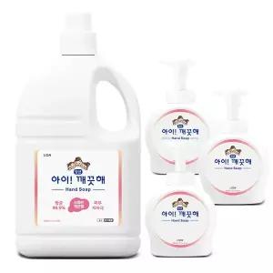 아이깨끗해 리필 대용량 핸드워시 4L+펌프용기490ml3개 거품비누 버블 핸드솝 손세정제