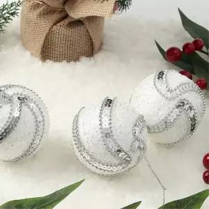 비타리토 실버화이트 장식볼 3p 8cm 구슬회오리크리스마스 트리악세사리 오너먼트 소품 액세서리 성탄절 트