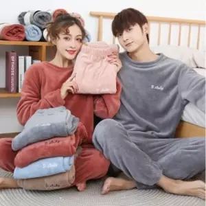 D커플수면잠옷세트 극세사 겨울 보온 상하의 파자마 이제웨어 바지