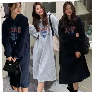 쉬폰원피스 여성 도톰포근 트임 따뜻 기모안감 겨울 후드 원피스