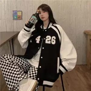 블루종 여성 1컬러 야구점퍼 배색 바시티 자켓