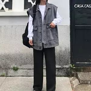 [셀러허브 패션][D더블유] 루즈핏 여성 블랙데님 베스트 오버핏 캐주얼조끼 (8710171)