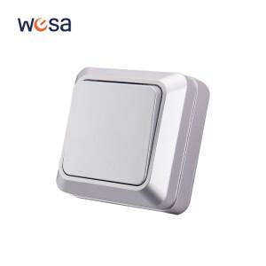 WESA 은빛 벽 표면 버튼 전등 스위치 EU 스프레이 페인트 플라스틱 야외 1 갱 단방향 외부 로커 켜기/끄기