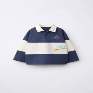 자라 키즈 ZARA KIDS 자수 스트라이프 니트 폴로셔츠 - 블루 6208585407341636