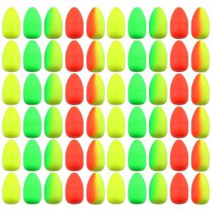 60PCS 타원형 폼 플로트 총알 낚시 서핑 리그 스넬 플로트 스피너 폼파노 리그 타원형 플라이 낚시 스트라이크 표시기 송어 메기 월리 혼합 색상