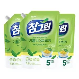 참그린 레몬 녹차 뽀드득 주방세제 리필, 1.2L, 3개
