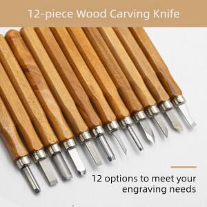 12pcs Professional Wood Carving Tools Set with Ergonomic Handles High Steel Chisel Hook Knife for Sc