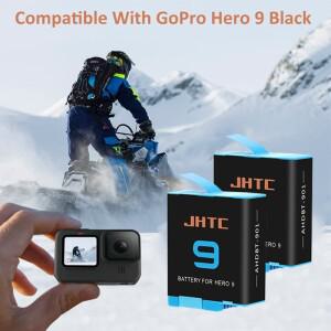 호환 Gopro Hero 9용 JHTC 배터리 검정색 충전식 1800mAh 카메라 액세서리