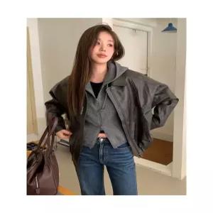 에잇세컨즈 레더 블루종 오버핏 브라운 6029341