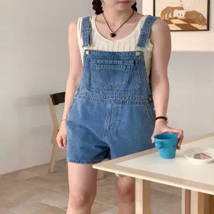데님 오버롤 여름점프수트 멜빵 반 바지