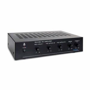 컴팩트 미니 홈 전력 증폭기 - 100W 스마트 실내 오디오 스테레오 수신기RCA 포함 마이크 입력 3개 AUX 25/70V 출력 LED 선택기 PA용 증폭 스피커 사운드 시스템 파일 PCM60A 블랙