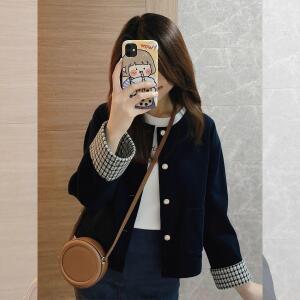 원픽 여성 봄 가을 빈티지 체크 재킷 코듀로이 네이비 코트 겨울 트렌드