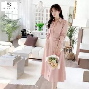 비비디아 여성용 신상 핑크 트렌치 벨트 롱원피스 셔츠원피스 하객룩 오피스룩 5595