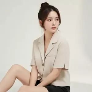 [하프클럽/]여성 여름 크롭 숏 직장인 정장 반팔 카라 자켓 재킷