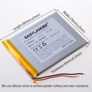 실리콘 와이어 CE+Rohs 407095 3.7V 5000mAh 충전식 리튬 폴리머 배터리 Lipo