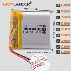 MX1.25mm 3핀 703030 3.7V 500mAh 리튬 폴리머 배터리 리포